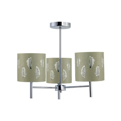 First Choice Lighting BreaChrome 3 Light Fitting With Sage Green Fern Shades from B&Q