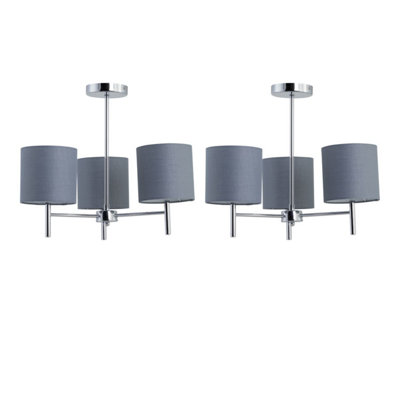 First Choice Lighting Set Of 2 BreaChrome 3 Light Fittings With Grey Cotton Shades from B&Q