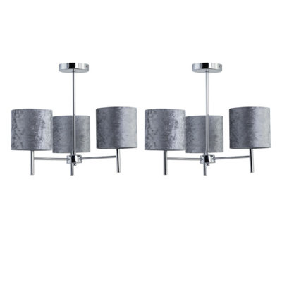 First Choice Lighting Set Of 2 BreaChrome Light Fittings With Grey Velvet Shades from B&Q