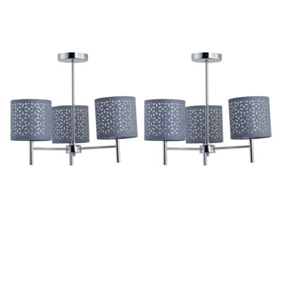 First Choice Lighting Set Of 2 BreaChrome 3 Light Fittings With Grey Cut Out Shades from B&Q