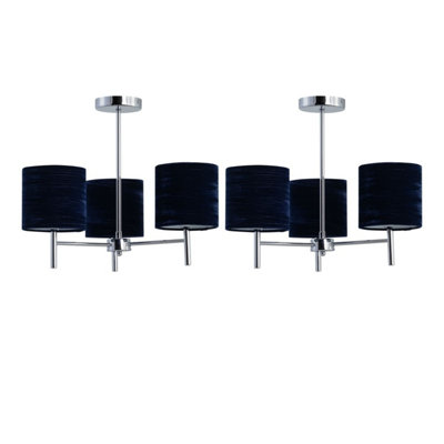 First Choice Lighting Set Of 2 BreaChrome Light Fittings With Navy Blue Velvet Shades from B&Q