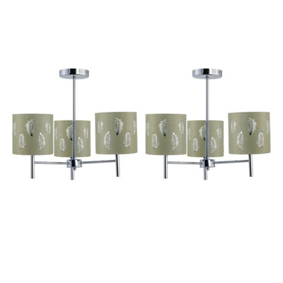 First Choice Lighting Set Of 2 BreaChrome 3 Light Fittings With Sage Green Fern Shades from B&Q