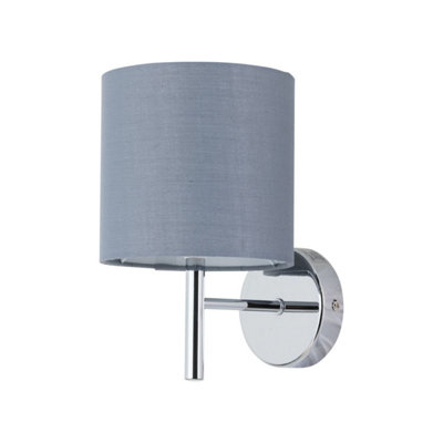 First Choice Lighting BreaChrome Wall Light With Grey Cotton Shade from B&Q