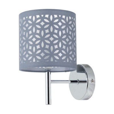 First Choice Lighting BreaChrome Wall Light With Grey Cut Out Shade from B&Q