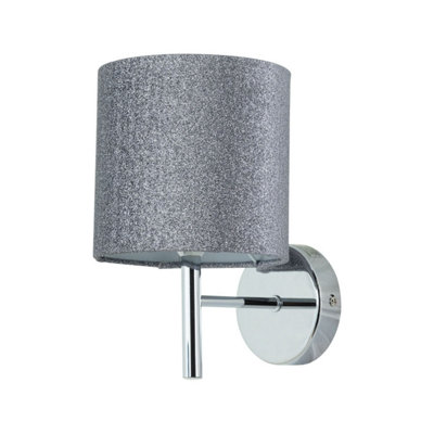 First Choice Lighting BreaChrome Wall Light With Silvery Glitter Shade from B&Q
