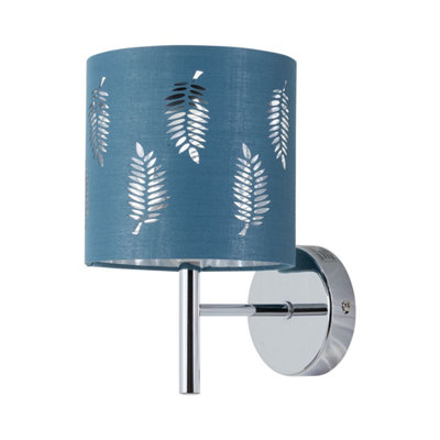 First Choice Lighting BreaChrome Wall Light With Teal Fern Shade from B&Q
