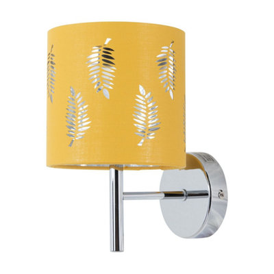 First Choice Lighting BreaChrome Wall Light With Ochre Fern Shade from B&Q