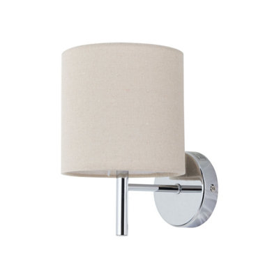 First Choice Lighting BreaChrome Wall Light With Natural Linen Shade from B&Q