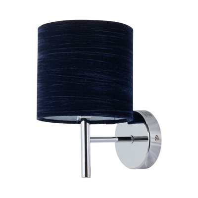 First Choice Lighting BreaChrome Wall Light With Navy Blue Crushed Velvet Shade from B&Q