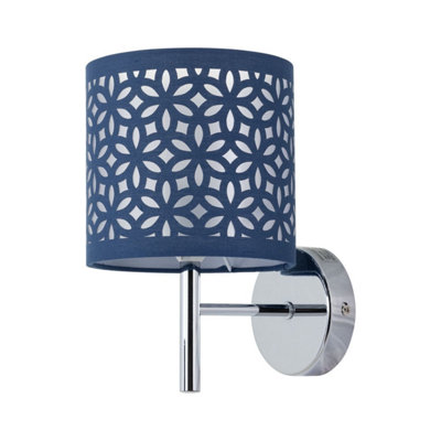 First Choice Lighting BreaChrome Wall Light With Navy Blue Cut Out Shade from B&Q