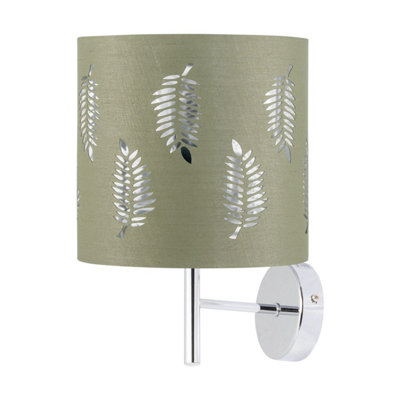 First Choice Lighting BreaChrome Wall Light With Sage Green Fern Shade from B&Q