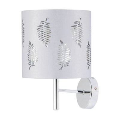 First Choice Lighting BreaChrome Wall Light With White Fern Shade from B&Q