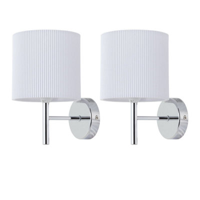 First Choice Lighting Set Of 2 BreaChrome Wall Lights With White Pleated Shade from B&Q