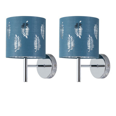 First Choice Lighting Set Of 2 BreaChrome Wall Lights With Teal Fern Shades from B&Q