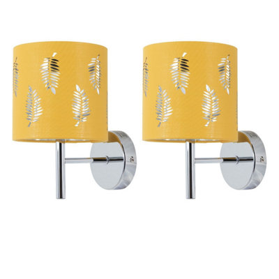 First Choice Lighting Set Of 2 BreaChrome Wall Lights With Ochre Fern Shades from B&Q
