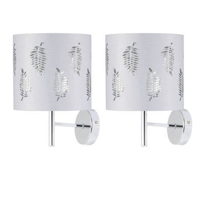 First Choice Lighting Set Of 2 BreaChrome Wall Lights With White Fern Shades from B&Q