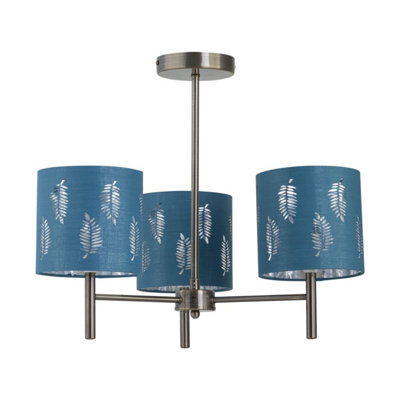 First Choice Lighting BreaAntique Brass 3 Light Fitting With Teal Fern Shades from B&Q