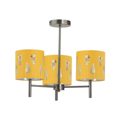 First Choice Lighting BreaAntique Brass 3 Light Fitting With Ochre Fern Shades from B&Q