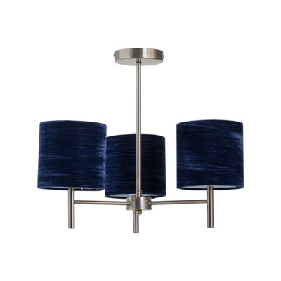 First Choice Lighting BreaAntique Brass Light Fitting With Navy Blue Velvet Shades from B&Q