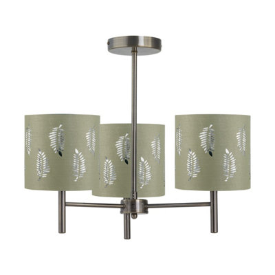 First Choice Lighting BreaAntique Brass 3 Light Fitting With Sage Green Fern Shades from B&Q