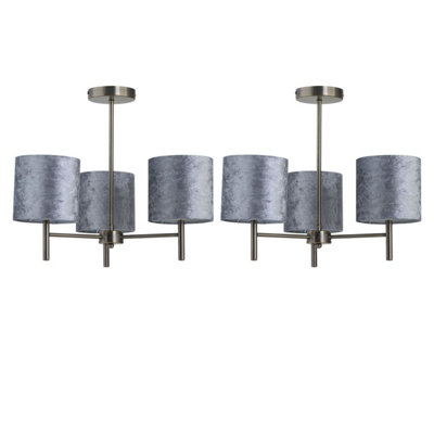 First Choice Lighting Set Of 2 BreaAntique Brass Light Fittings With Grey Velvet Shades from B&Q