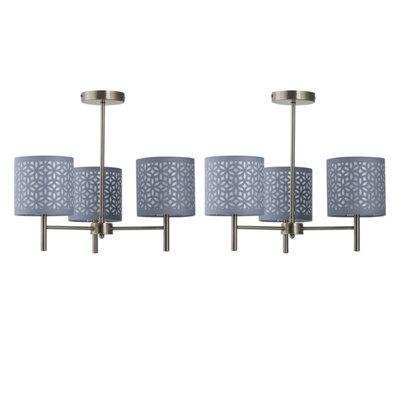 B&Q -  Set Of 2 BreaAntique Brass Light Fittings With Grey Cut Out Shades