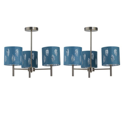 First Choice Lighting Set Of 2 BreaAntique Brass 3 Light Fittings With Teal Fern Shades from B&Q
