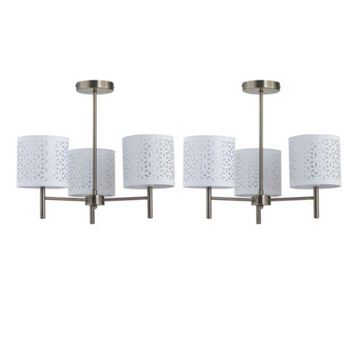 B&Q -  Set Of 2 BreaAntique Brass Light Fittings With White Cut Out Shades