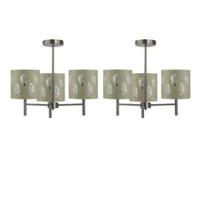 First Choice Lighting Set Of 2 BreaAntique Brass Light Fittings & Sage Green Fern Shades from B&Q