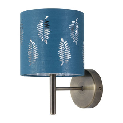 First Choice Lighting BreaAntique Brass Wall Light With Teal Fern Shade from B&Q