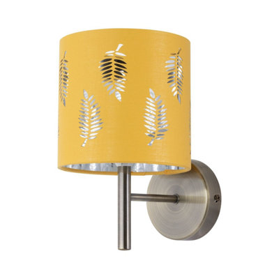 First Choice Lighting BreaAntique Brass Wall Light With Ochre Fern Shade from B&Q
