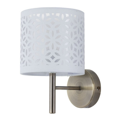 First Choice Lighting BreaAntique Brass Wall Light With White Cut Out Shade from B&Q