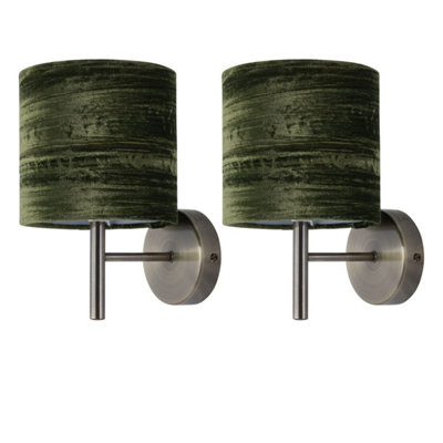 First Choice Lighting Set Of 2 BreaAntique Brass Wall Lights With Green Velvet Shades from B&Q