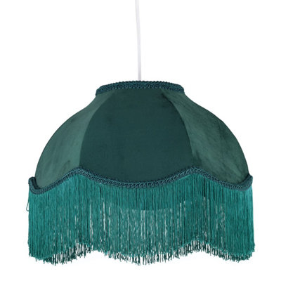 First Choice Lighting FringeDark Green Velvet Fringed Pendant Or Lamp Shade from B&Q