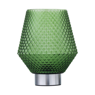 First Choice Lighting PorterBattery Operated Chrome Lamp With Green Textured Glass from B&Q