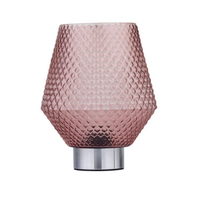 First Choice Lighting PorterBattery Operated Chrome Lamp With Pink Textured Glass from B&Q