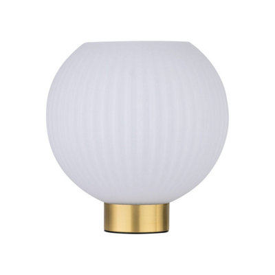 First Choice Lighting BetchleyBattery Operated Satin Brass Lamp With White Glass from B&Q