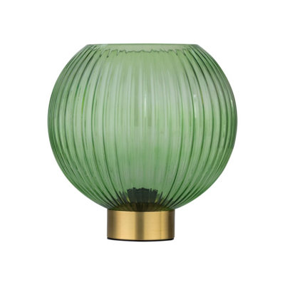 First Choice Lighting BetchleyBattery Operated Satin Brass Lamp With Green Glass from B&Q