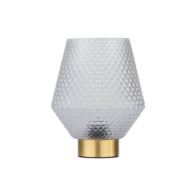 First Choice Lighting PorterBattery Operated Satin Brass Lamp With Clear Textured Glass from B&Q