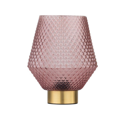 First Choice Lighting PorterBattery Operated Satin Brass Lamp With Pink Textured Glass from B&Q