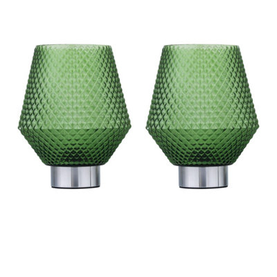 First Choice Lighting Set Of 2 PorterBattery Operated Chrome Lamps Green Textured Glass from B&Q