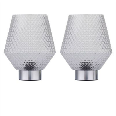 First Choice Lighting Set Of 2 PorterBattery Operated Chrome Lamps Clear Textured Glass from B&Q