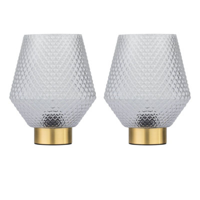 First Choice Lighting Set Of 2 PorterBattery Operated Satin Brass Lamps Clear Tex Glass from B&Q