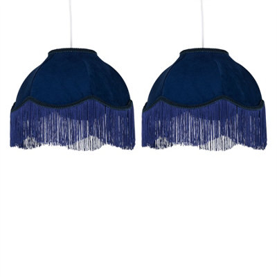 First Choice Lighting Set Of 2 FringeNavy Blue Velvet Fringed Pendant Or Lamp Shades from B&Q