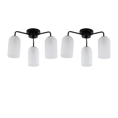 First Choice Lighting Set Of 2 VictoriaBlack Semi Flush Ceiling Lights Frost Glass Shades from B&Q
