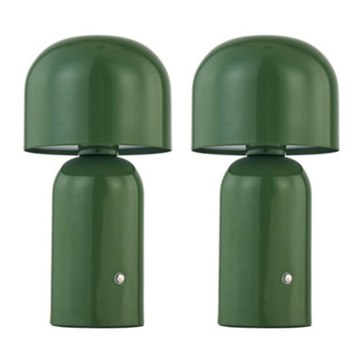 First Choice Lighting Green Christina - Sage Led Rechargeable Touch Table Lamps Twin Pack Size 2