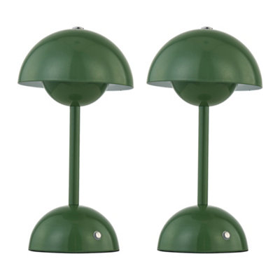First Choice Lighting EleanorSage Green Led Rechargeable Touch Table Lamps Twin Pack