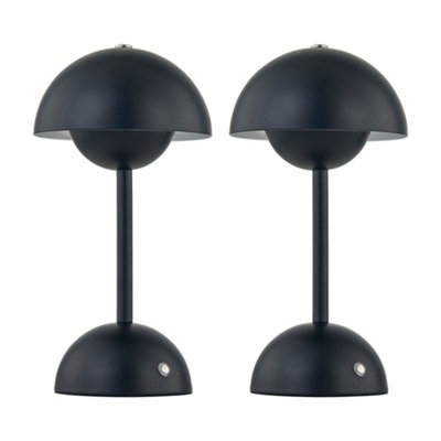 First Choice Lighting EleanorBlack Led Rechargeable Touch Table Lamps Twin Pack from B&Q