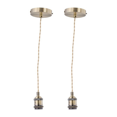 First Choice Lighting Set Of 2 FlexAntique Brass Pendant Kits With Cream Braided Cable from B&Q