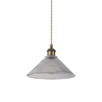 First Choice Lighting BarnesAntique Brass Braided Pendant With Fluted Glass Shade from B&Q
